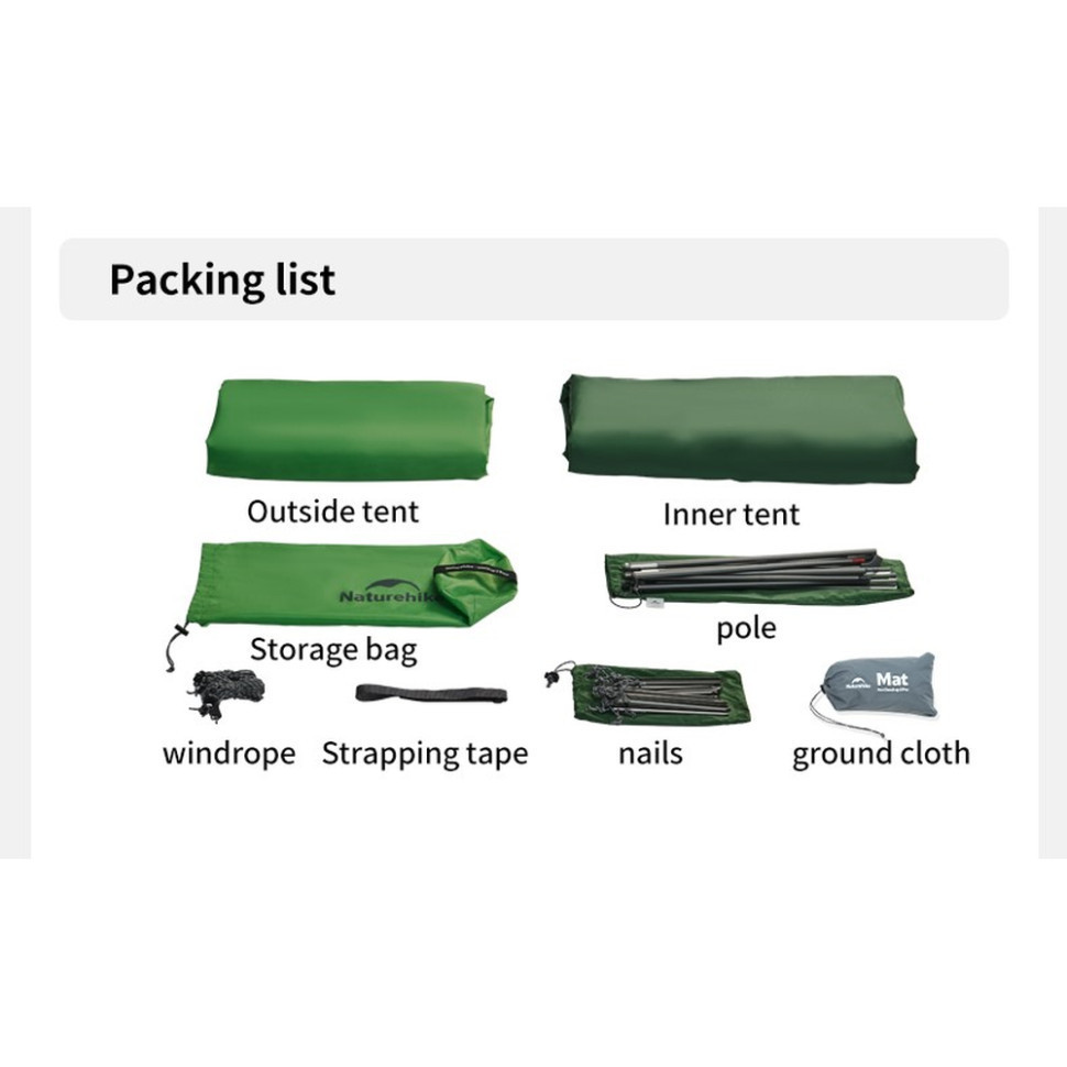 Намет надлегкий двомісний Naturehike Cloud Up Base 2 CNK2450WS032, зелений Київ - фото 3