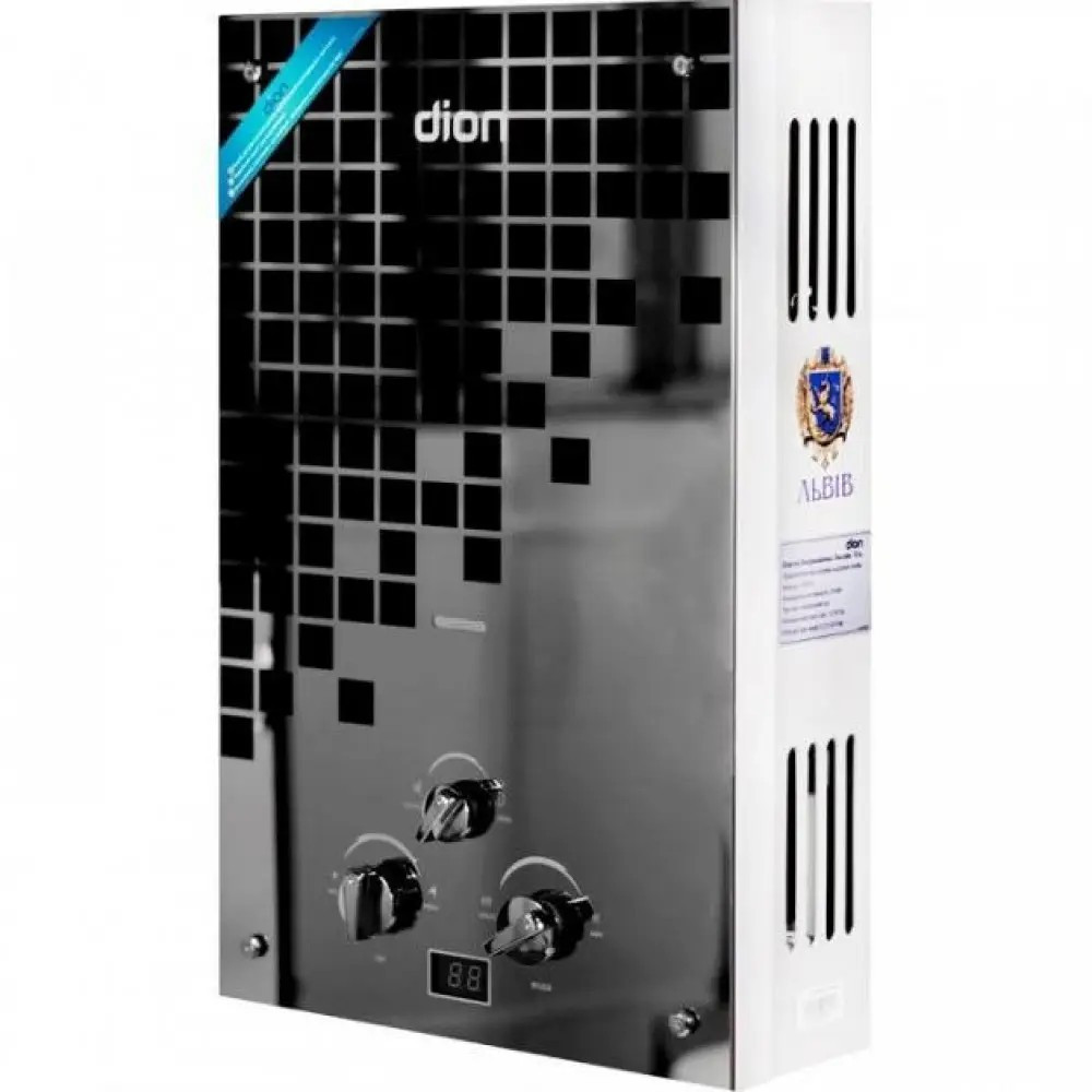 Газова колонка димохідна DION JSD 10 мозаїка газовий водонагрівач 10 л/хв на батарейках скляна панель Львів Тернопіль - фото 1