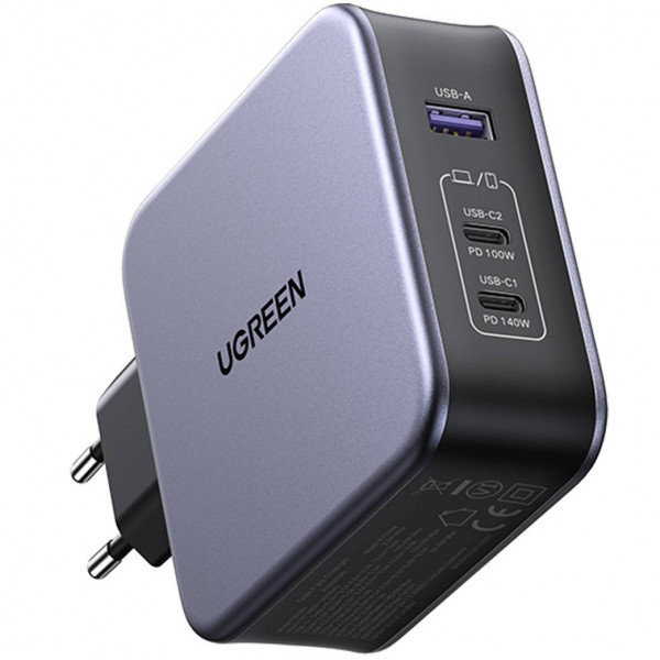 Зарядний пристрій 3xUSB 140W GaN (2хUSB-C+USB-A) CD289 with C to C Cable 1.5 м Gray Ugreen (90549) Київ - фото 2