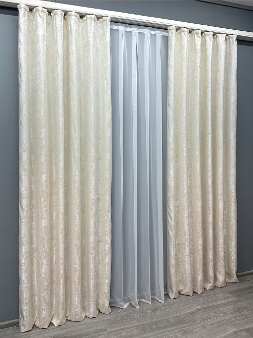 Комплект готовых штор VR-Textil Жаккард Sultan YL № 1763ш Молочный 100х270 см 2 шт (31-0012) Киев - изображение 4