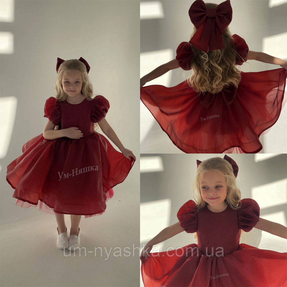 Бордовое платье пышное из шифона с бантом Кривой Рог - изображение 1