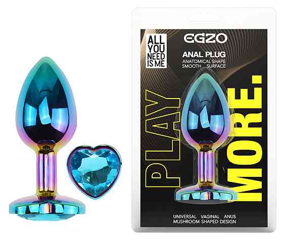 Анальная пробка с кристаллом EGZO - Multicolor Heart Plug Aqua size S Sex Aura Киев