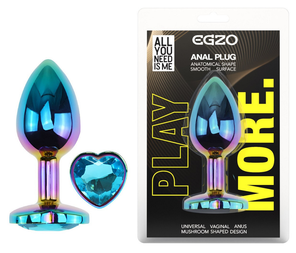 Анальна пробка з кристалом EGZO - Multicolor Heart Plug Aqua size S Sex Aura Київ - фото 1