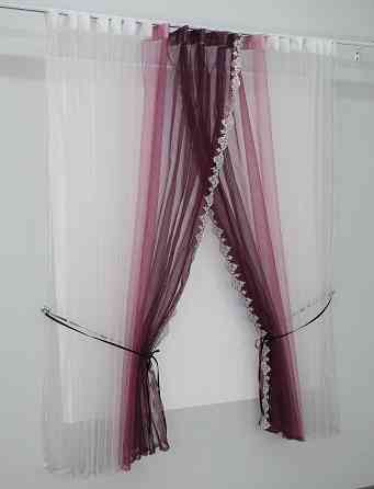 Кухонные шторки VR-Textil № 100к с подвязками белый с марсала 490х170 см (50-829) Киев