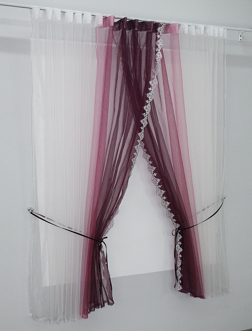 Кухонные шторки VR-Textil № 100к с подвязками белый с марсала 490х170 см (50-829) Киев - изображение 2