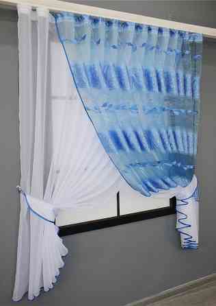 Кухонные шторки VR-Textil № 111к комбинированные белый с голубым 400х170 см (52-0787) Киев