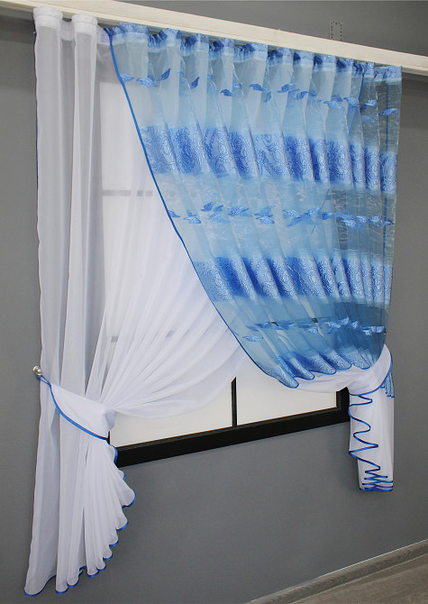 Кухонные шторки VR-Textil № 111к комбинированные белый с голубым 400х170 см (52-0787) Киев - изображение 2