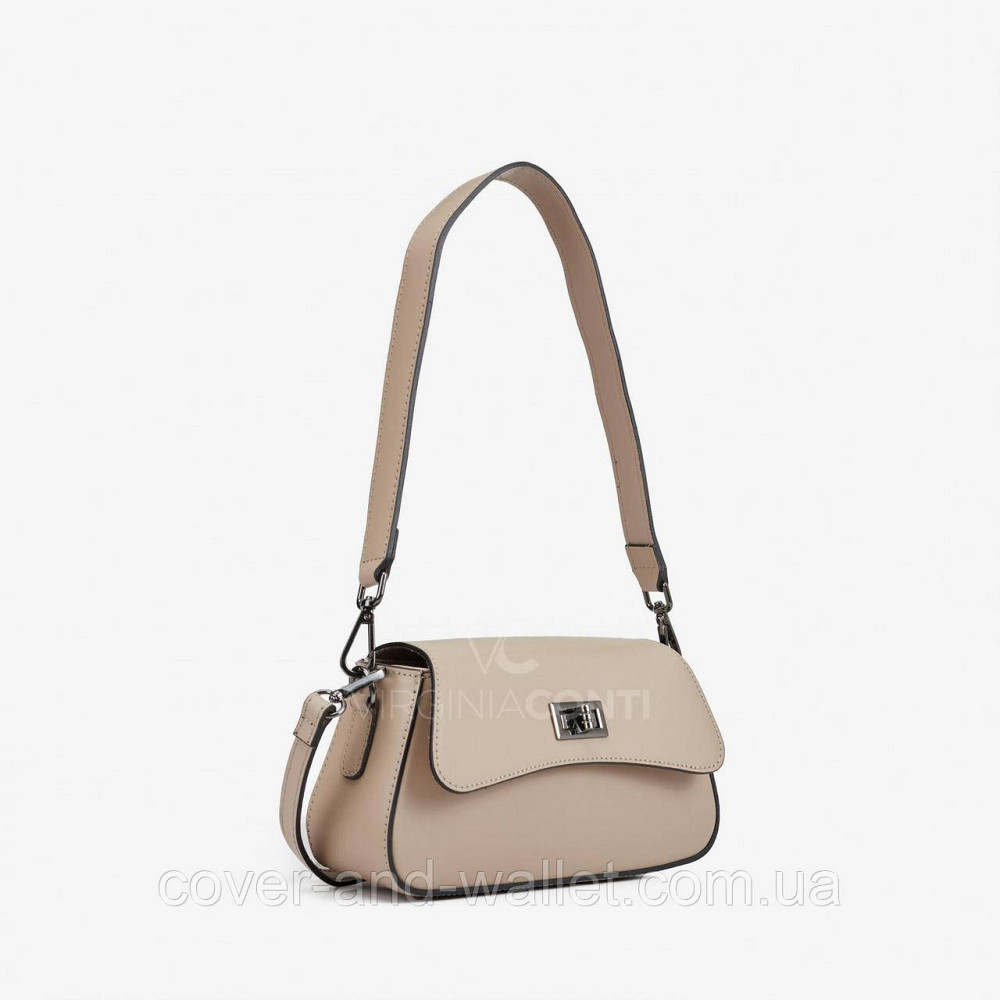 Пудрова жіноча сумочка з гладкої шкіри із клапаном на поворотному замку Virginia Conti Київ - фото 1
