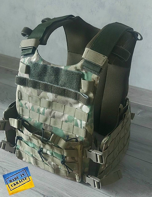 Тактична плитоноска Кордура 1000D + 3 подсумка (без плит) Мультикам Вінниця - фото 4