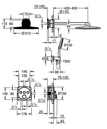 Душова система прихованого монтажу з термостатом Grohe Grohtherm SmartControl (34863000) Киев