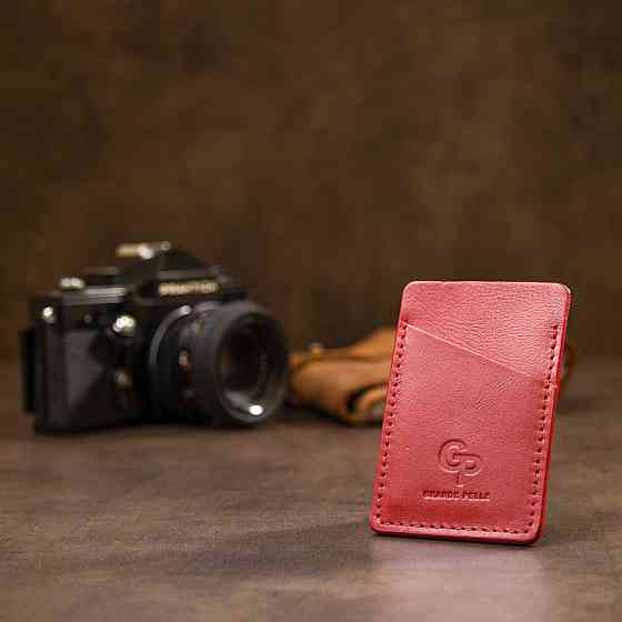 Винтажный кожаный картхолдер GRANDE PELLE 11505 Красный Киев