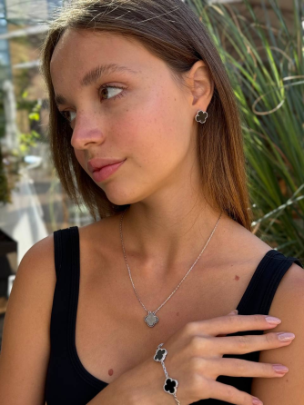 Van Cleef набір 3 предмети / чорна емаль, покриття срібло 925 / підвіска, сережки, браслет Одеса