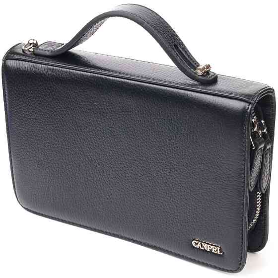 Оригинальная мужская барсетка на два отделения из натуральной зернистой кожи CANPELLINI 21567 Черная Киев