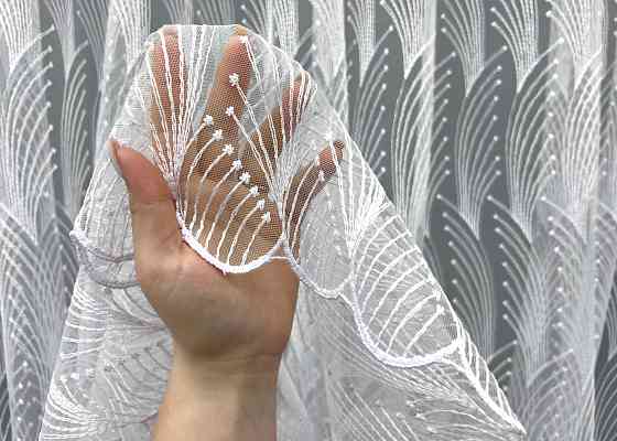 Тюль VR-Textil 2012т Фатин з вишивкою та люрексом Холодний білий 400х270 см (42-1093) Київ
