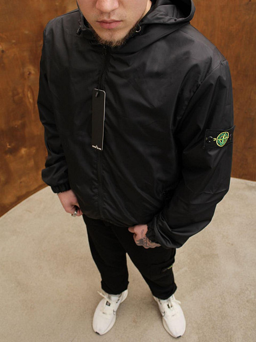 Чоловіча чорна літня куртка STONE ISLAND, легка вітровка корного кольору з капюшоном Львів - фото 5