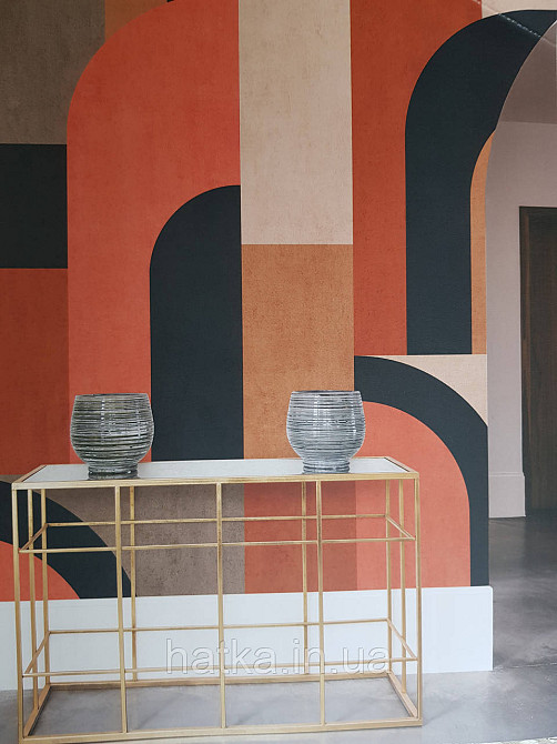 Обои виниловые Grandeco One roll one motif 1.59x2.8 панно геометрия полосы фигуры полукруги красные черные Киев - изображение 1