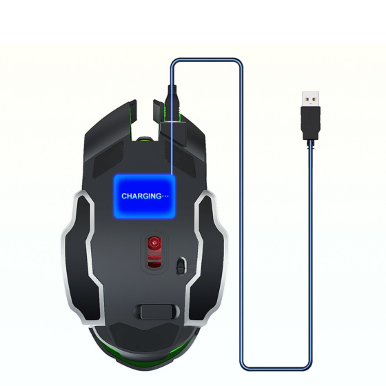 Мишка бездротова комп'ютерна, безшумна, оптична з RGB-підсвічуванням 2.4G+Bluetooth DPI 800/1000/1200 чорна Кам'янець-Подільський