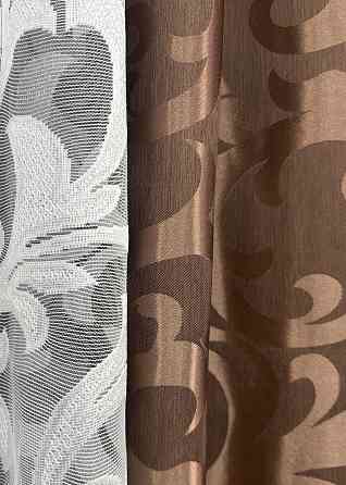 Комплект штор VR-Textil Жаккард Вензель 200х270 2шт и Тюль 500х270 478ш-1147т Коричневый с белым 71-103/6 Киев