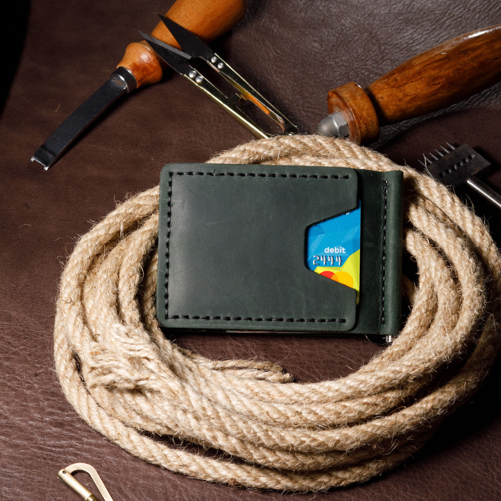 Затискач для грошей купюр чоловічий з відділеннями для карт, місткий гаманець на кнопці, зеленийMasterSem Київ - фото 3