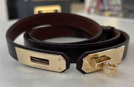 Стильный тонкий женский ремень в коричневом цвете в стиле Hermes 20 мм Puos Киев