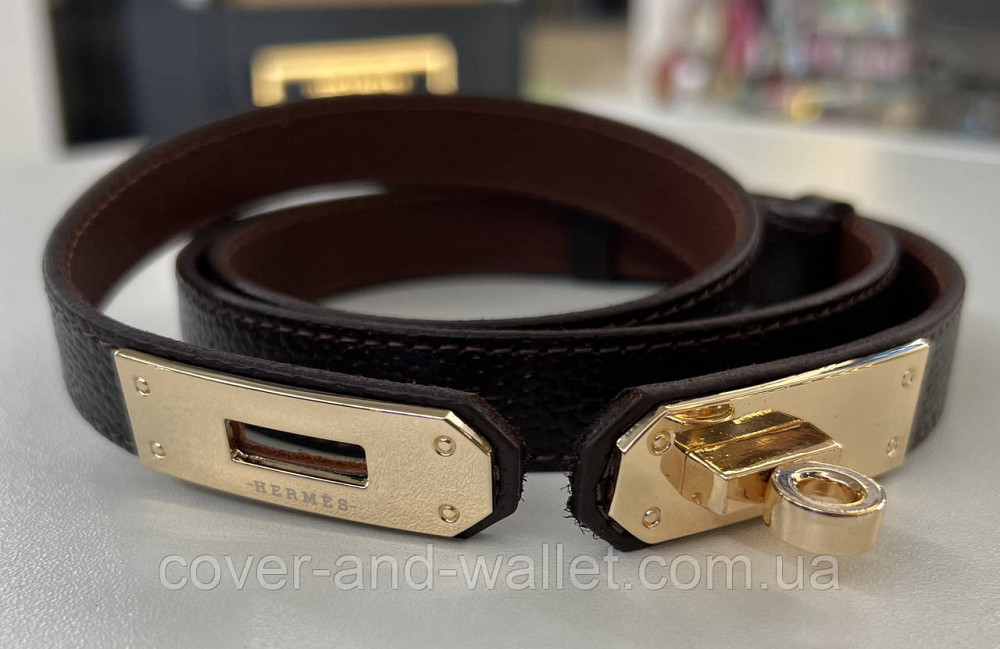 Стильный тонкий женский ремень в коричневом цвете в стиле Hermes 20 мм Puos Киев - изображение 5