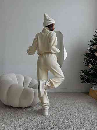 Жіночий теплий костюм-двійка в спортивному стилі турецький двосторонній фліс Молочний, 46/48 Одеса