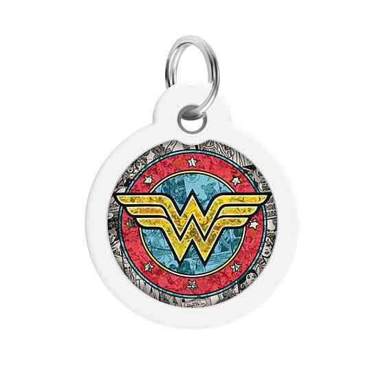 Адресник для собак і котів металевий WAUDOG Smart ID з QR паспортом, малюнок "Чудо-жінка 2", коло, Д 30 мм Київ