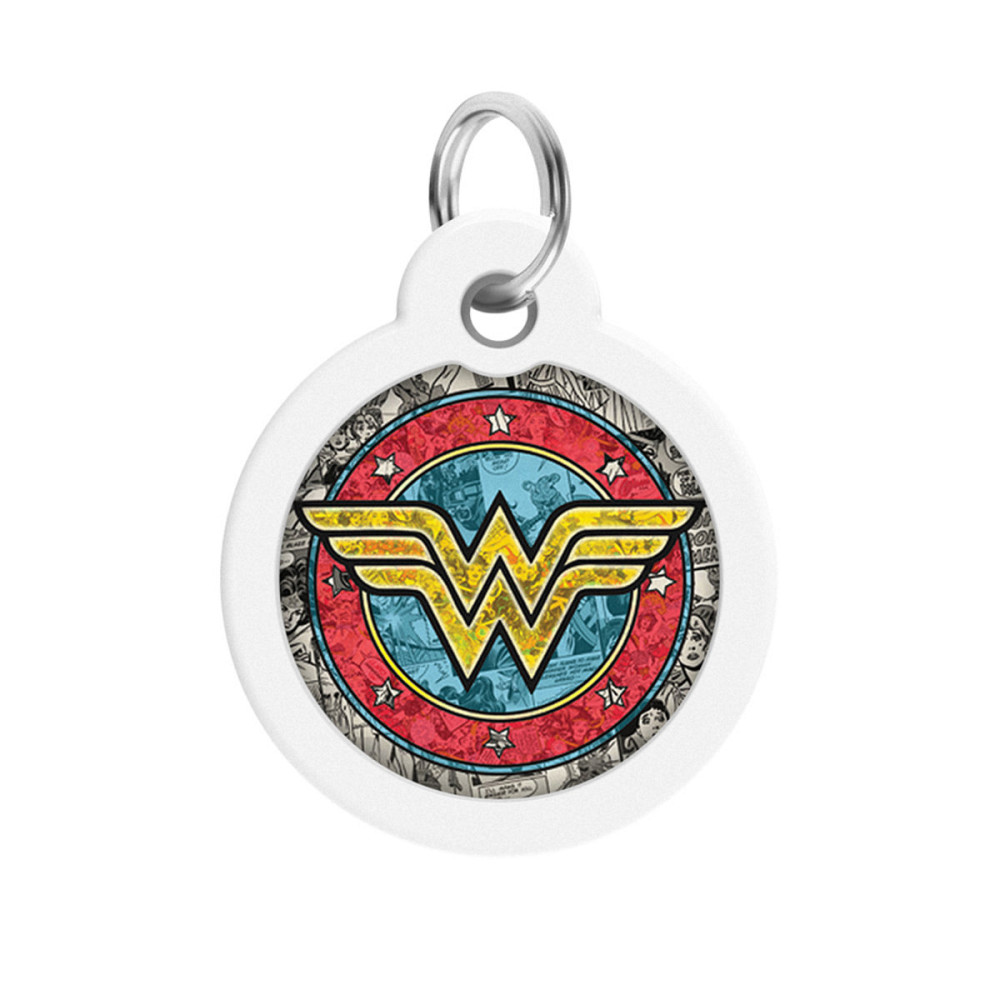 Адресник для собак і котів металевий WAUDOG Smart ID з QR паспортом, малюнок "Чудо-жінка 2", коло, Д 30 мм Київ - фото 2
