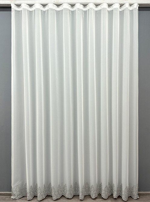 Тюль VR-Textil 1819т Креп с вышивкой и люрексом Молочный с серым 400х250 см (42-1139) Киев - изображение 2