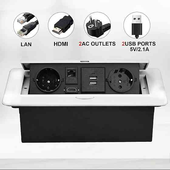 Розетка вбудована прихована висувна на 2 євророзетки, 2 USB, HDMI, TD-мережа, Врізна прихованого мон Київ