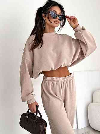 Женский стильный повседневный костюм двойка рубчик Бежевий, 50/52 Одесса