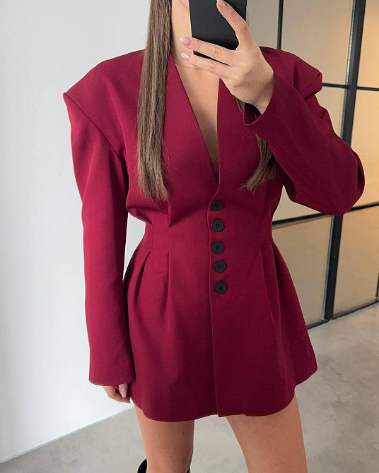 Женское стильное  платье-жакет турецкая костюмка Бордо, 46/48 Одесса - изображение 1