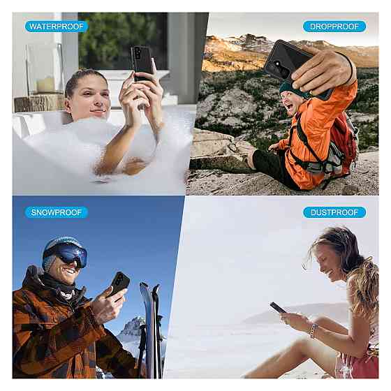 Чохол захисний накладка для Samsung Galaxy A54 Lanhiem водонепроникний IP68 з захистом екрану TPU пластик чорний/прозорий Київ