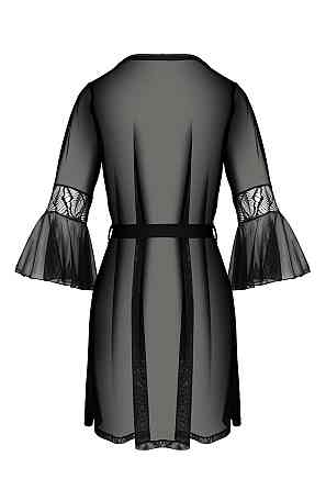 Пеньюар Passion LEAFA PEIGNOIR black, L/XL, довжина трохи вище коліна, широкі рукави, зав'язується на пояс Sex Aura Київ