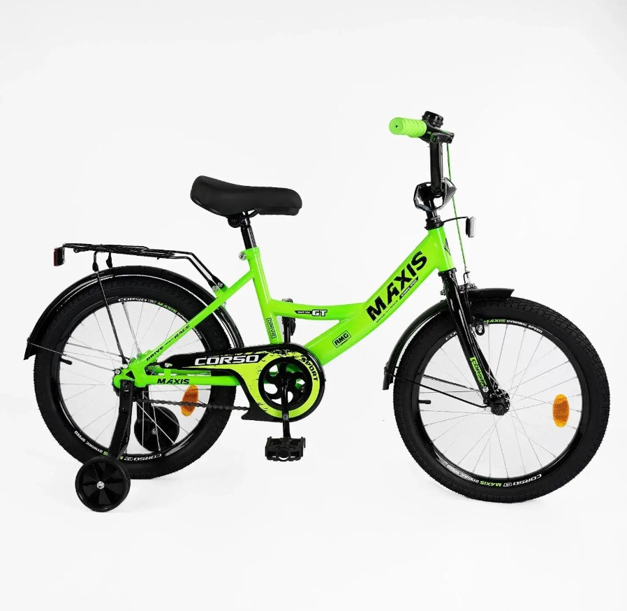 Велосипед Corso MAXIS двоколісний 18 дюймів з додатковими колесами дзвінком багажником Зелений (CL-18123) Чернігів - фото 2