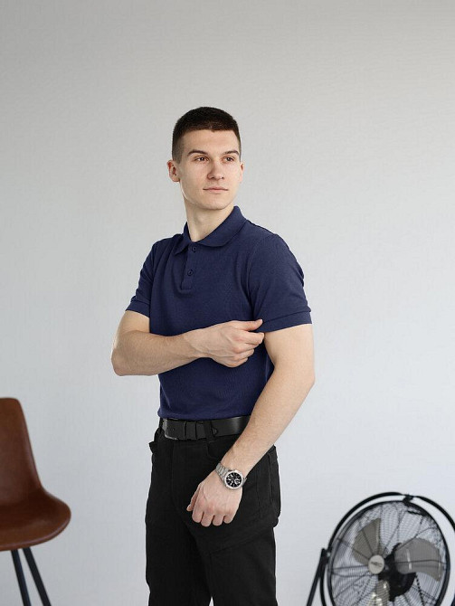 Темно-синее мужское классическое поло на пуговицах Pobedov. Футболка поло Pobedov Royal синяя Киев - изображение 2