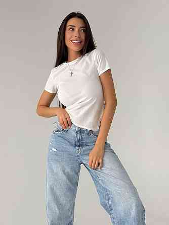 Женская базовая футболка с акцентным низом в виде треугольника креп-дайвинг Белый, 42/44 Одесса