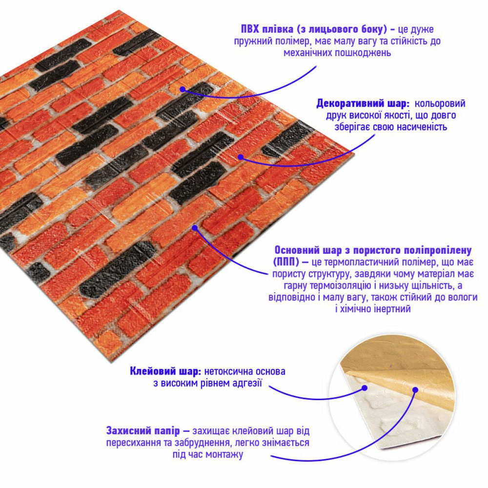Самоклеющаяся декоративная 3D панель 700x770x5мм Бежево-коричневый Екатеринославский матовый кирпич (047M) SW-00000636 Днепр - изображение 2