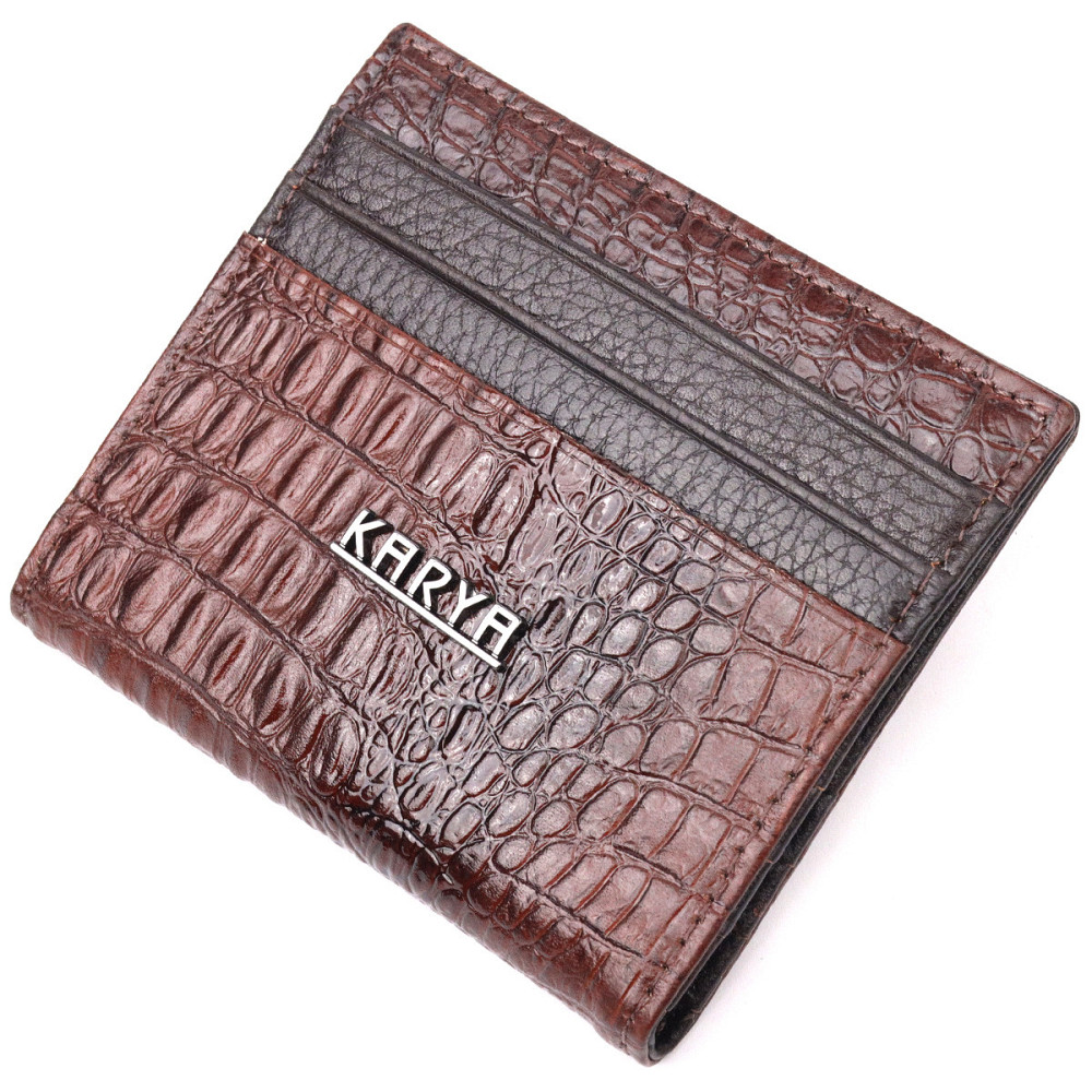 Красивая визитница из натуральной фактурной кожи Коричневый (KARYA) Киев - изображение 5