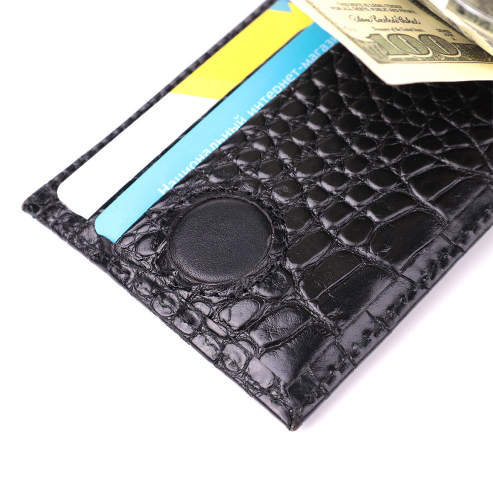 Зручний чоловічий затиск із натуральної фактурної шкіри під крокодила KARYA 22886 Чорний Київ - фото 8