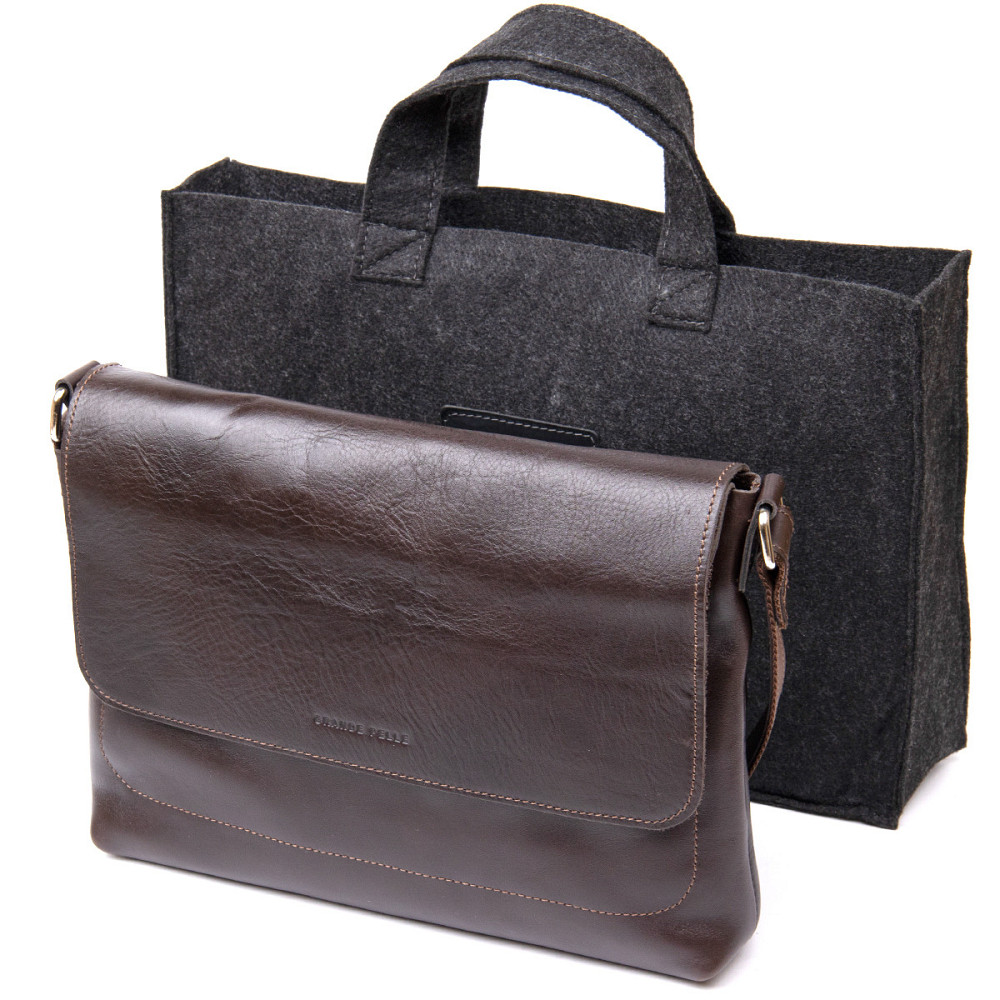 Кожаная мужская сумка GRANDE PELLE 11430 Коричневый Киев - изображение 7