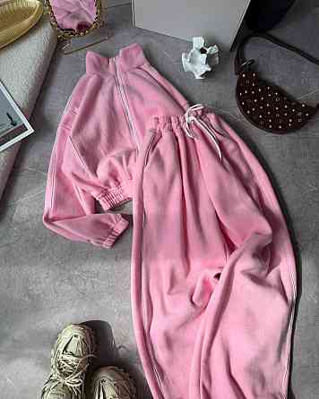 Теплий жіночий прогулянковий костюм із кантом двосторонній фліс. Рожевий Одеса