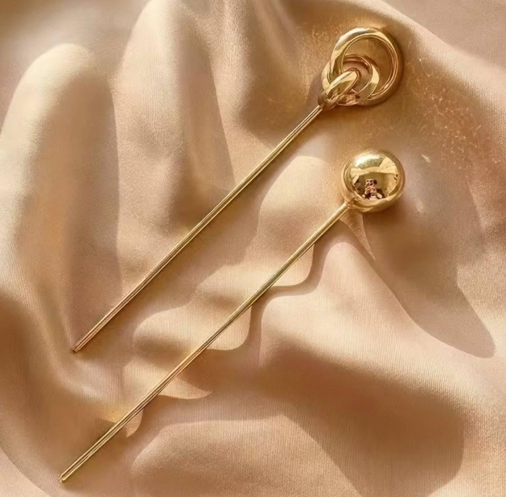 Шпильки для волосся металеві набір 4 шт золотисті срібні палички для пучка Київ - фото 2