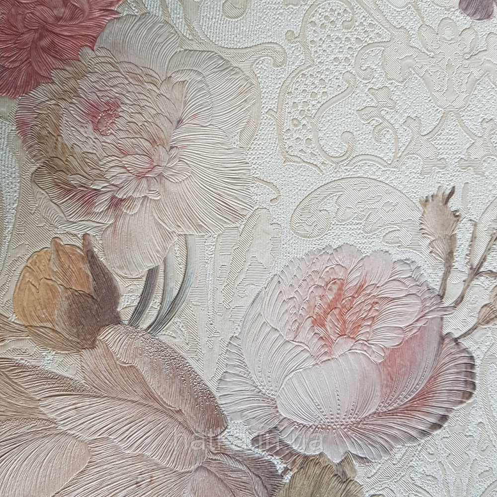 Шпалери метрові вінілові на флізелін Yuanlong Samsara квіти троянди, півонії рожевий блакитний бузок на Київ - фото 5