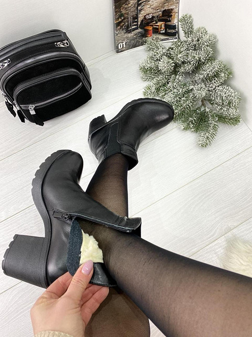 Черевики жіночі VESNA чорні натуральна шкіра зима висота 12см каблук 7см (2804) Коломия - фото 3