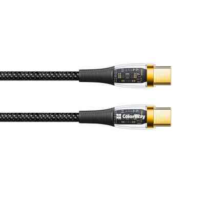 Дата кабель USB-C to USB-C 1.2m 5A 100W transparent head ColorWay (CW-CBPDCC053-BK) Винница