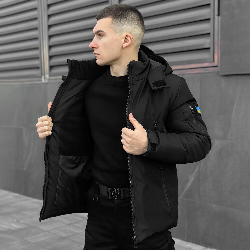 Чорна чоловіча зимова Куртка з капюшоном Pobedov Winter Jacket Motive ЗИМА В2 Київ - фото 7