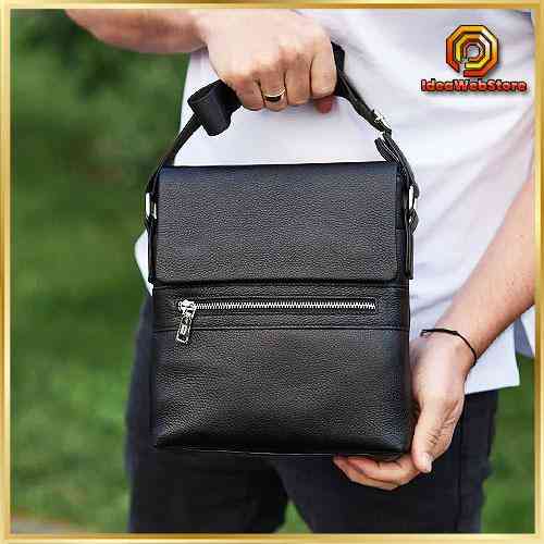 Чоловічий класичний великий шкіряний месенджер чорний Tiding Bag Київ