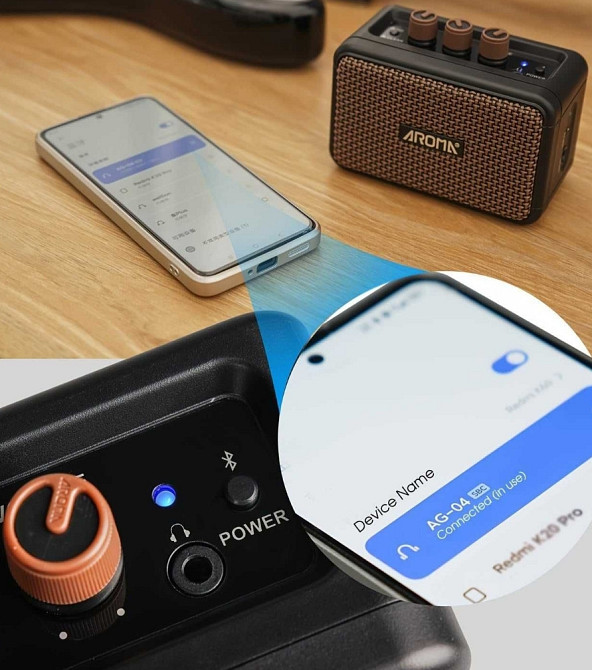 Комбоусилитель портативный для гитары Aroma AG-04, Bluetooth, 5 Ватт. Харьков - изображение 5