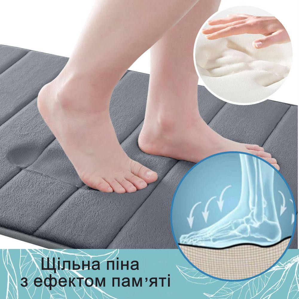 Набор 3 коврика для ванной Aquarius с эффектом памяти 50х80 см, 40х60 см, U-образный 50х50 см Графит в полоску Буча - изображение 4